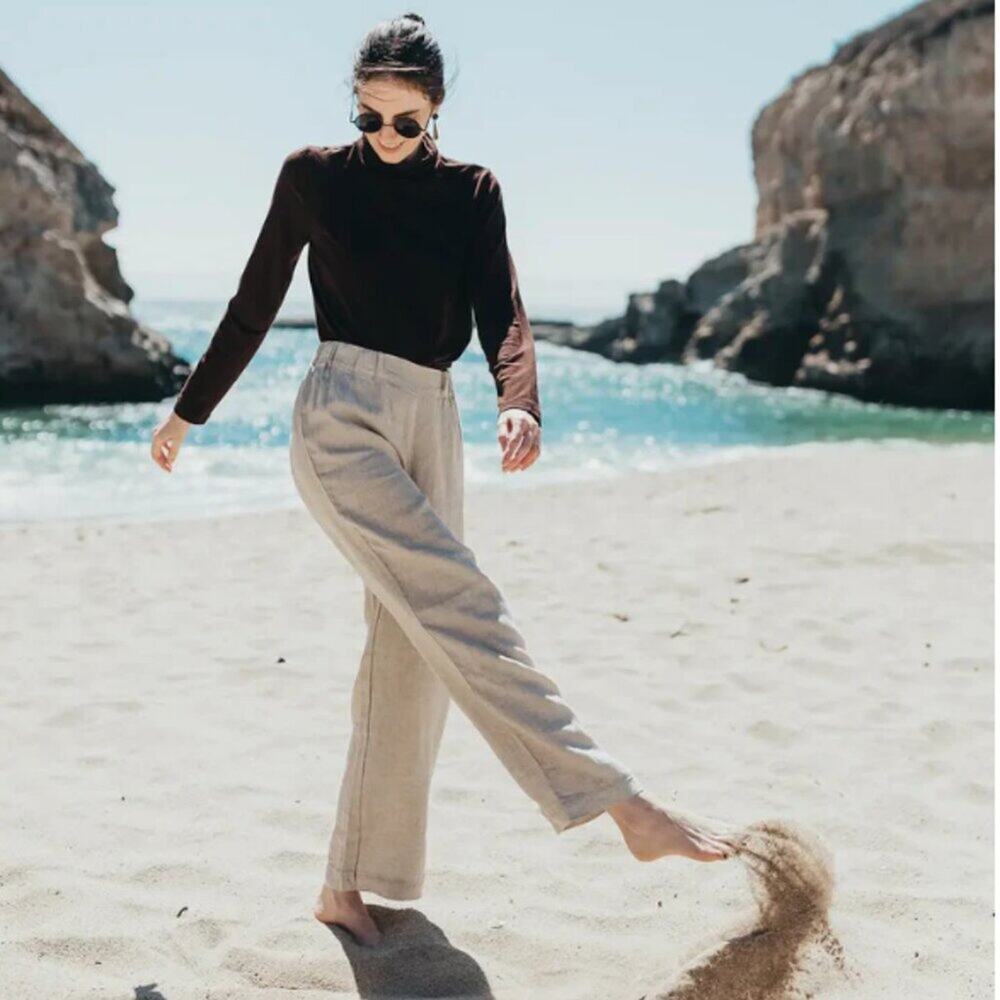 NWT Q for Quinn Women's Linen Lounge Pants Oat Meal Size XXL